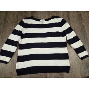 Talbots Navy Blue White Stripe Crewneck Sweater Pullover Size Large